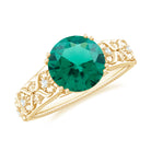 Rosec Jewels-Solitaire Created Emerald Flower Engagement Ring with Diamond