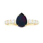 Rosec Jewels-Pear Shape Black Opal Solitaire Engagement Ring with Diamond