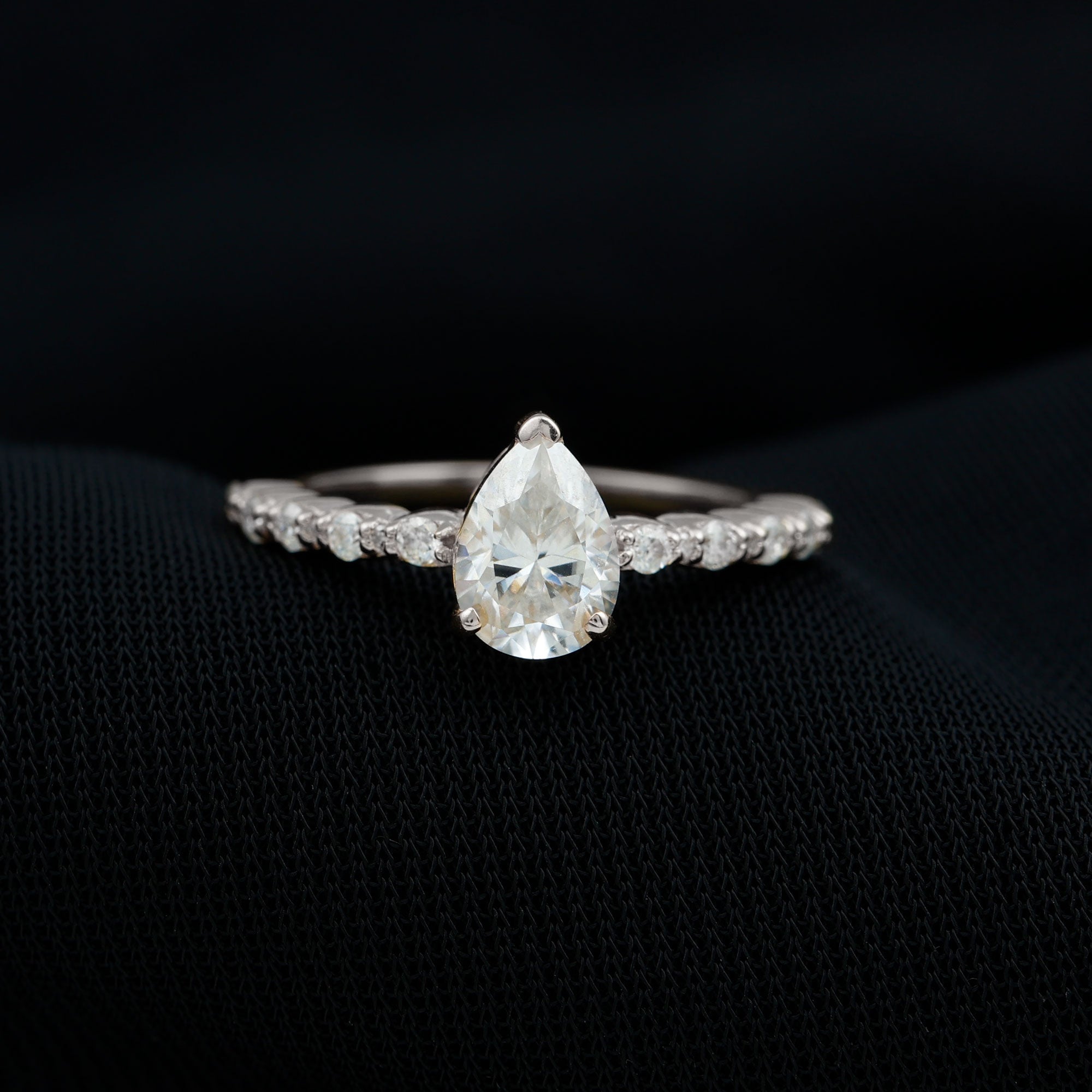 Rosec Jewels-Pear Shape Lab Grown Diamond Solitaire Promise Ring with Side Stones