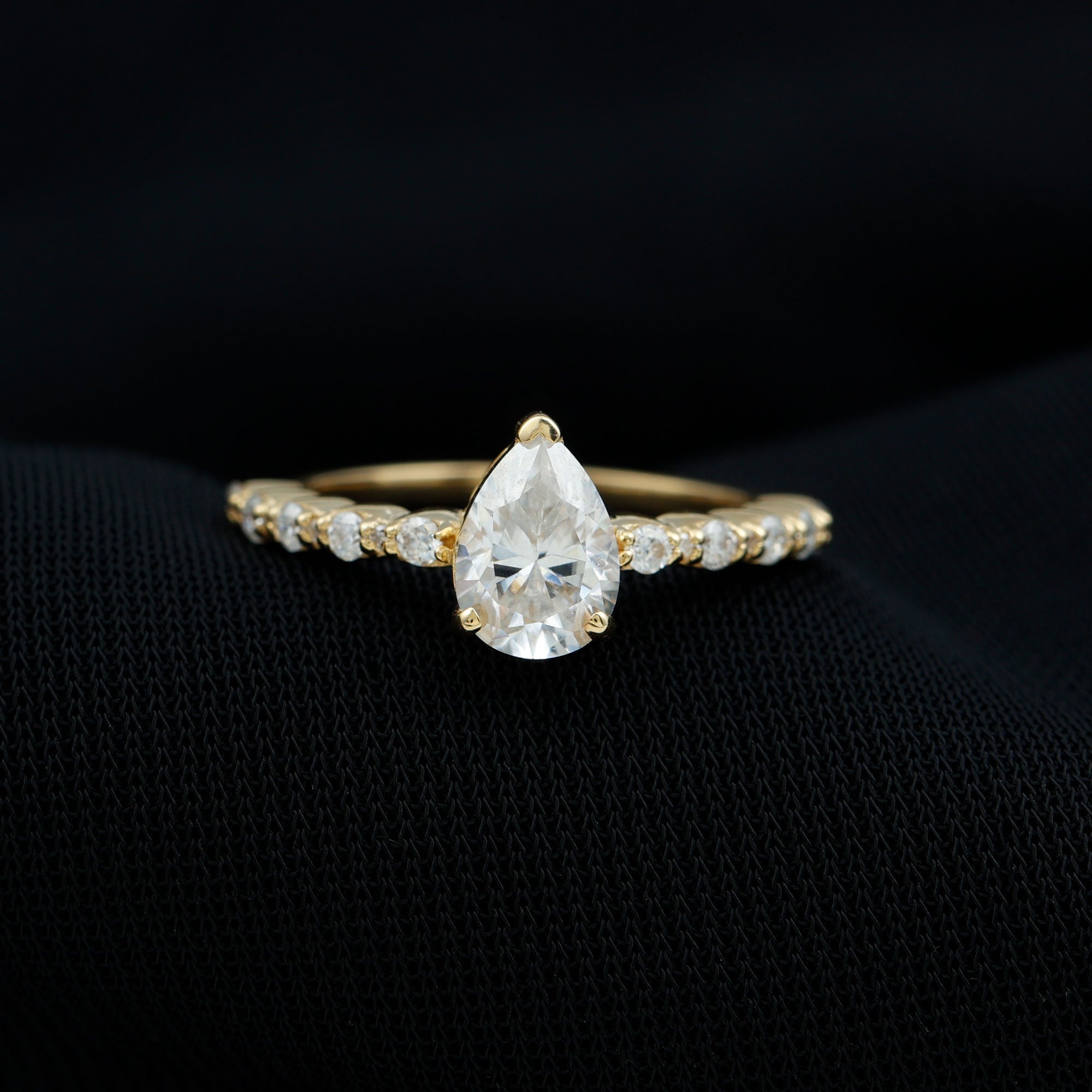 Rosec Jewels-Pear Shape Lab Grown Diamond Solitaire Promise Ring with Side Stones