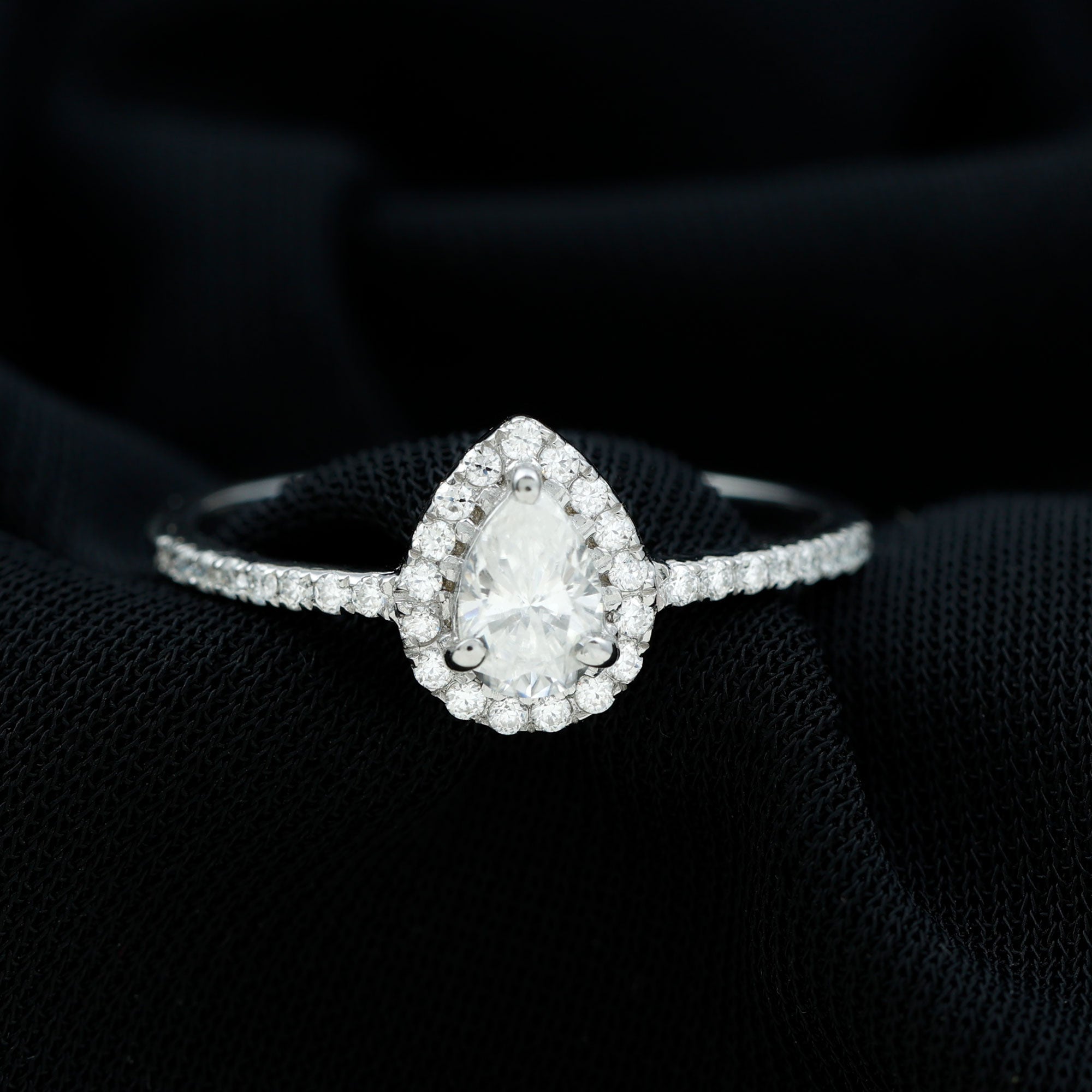 Rosec Jewels-Pear Shaped Lab Grown Diamond Solitaire Ring with Beaded Detailing