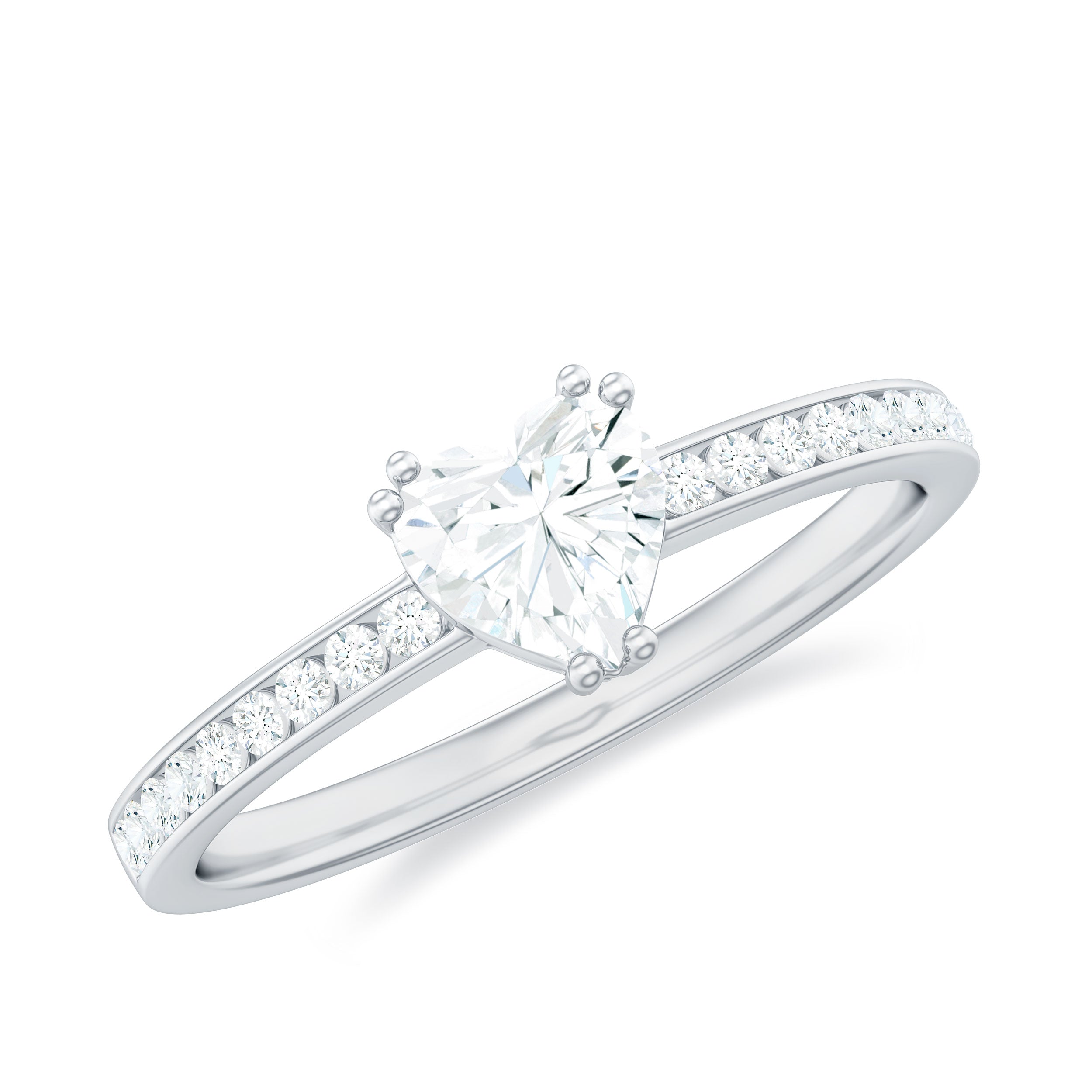 Rosec Jewels-Heart Shape Lab Grown Diamond Minimal Solitaire Ring with Side Stones