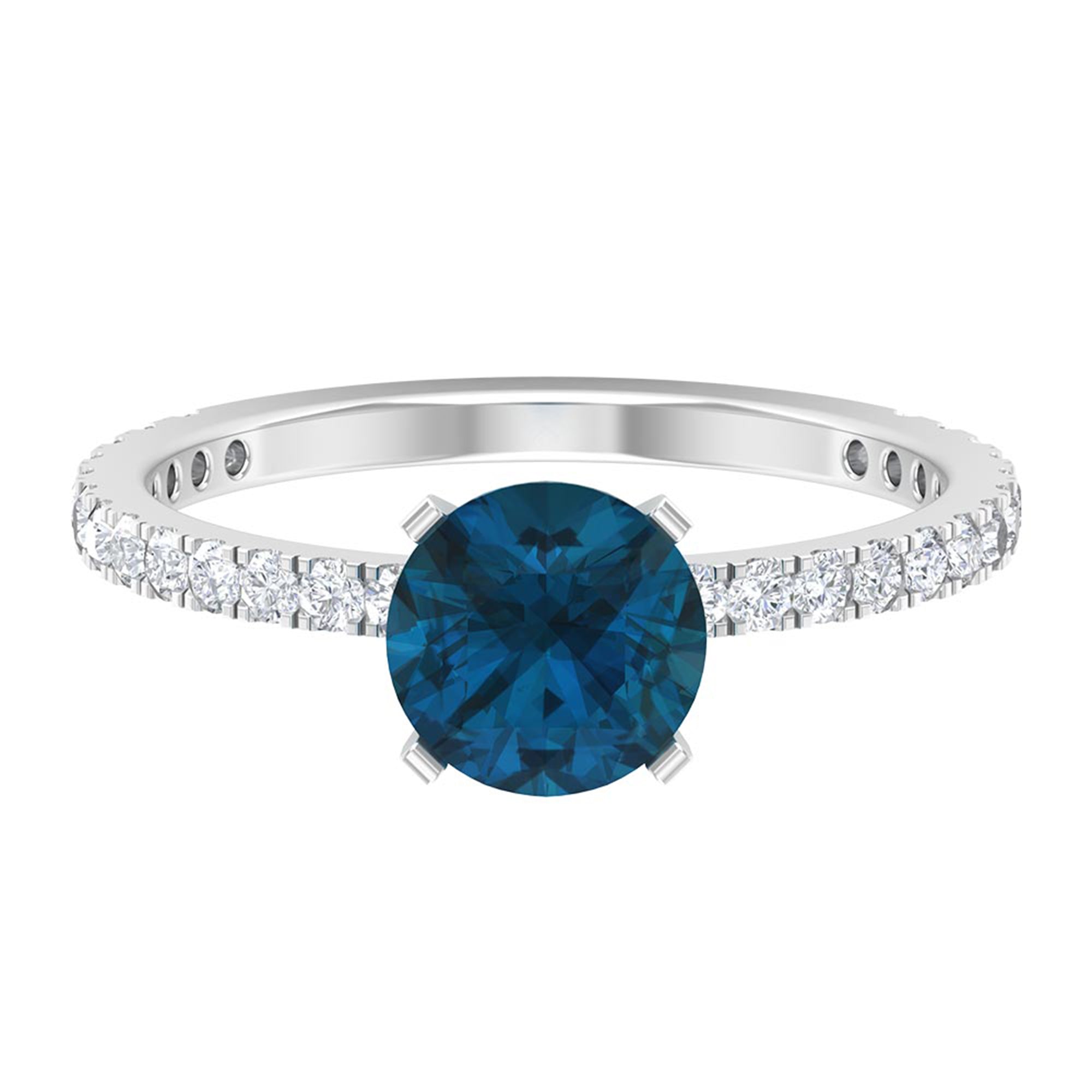 Rosec Jewels-2.25 CT London Blue Topaz Solitaire Ring with Diamond Side Stones