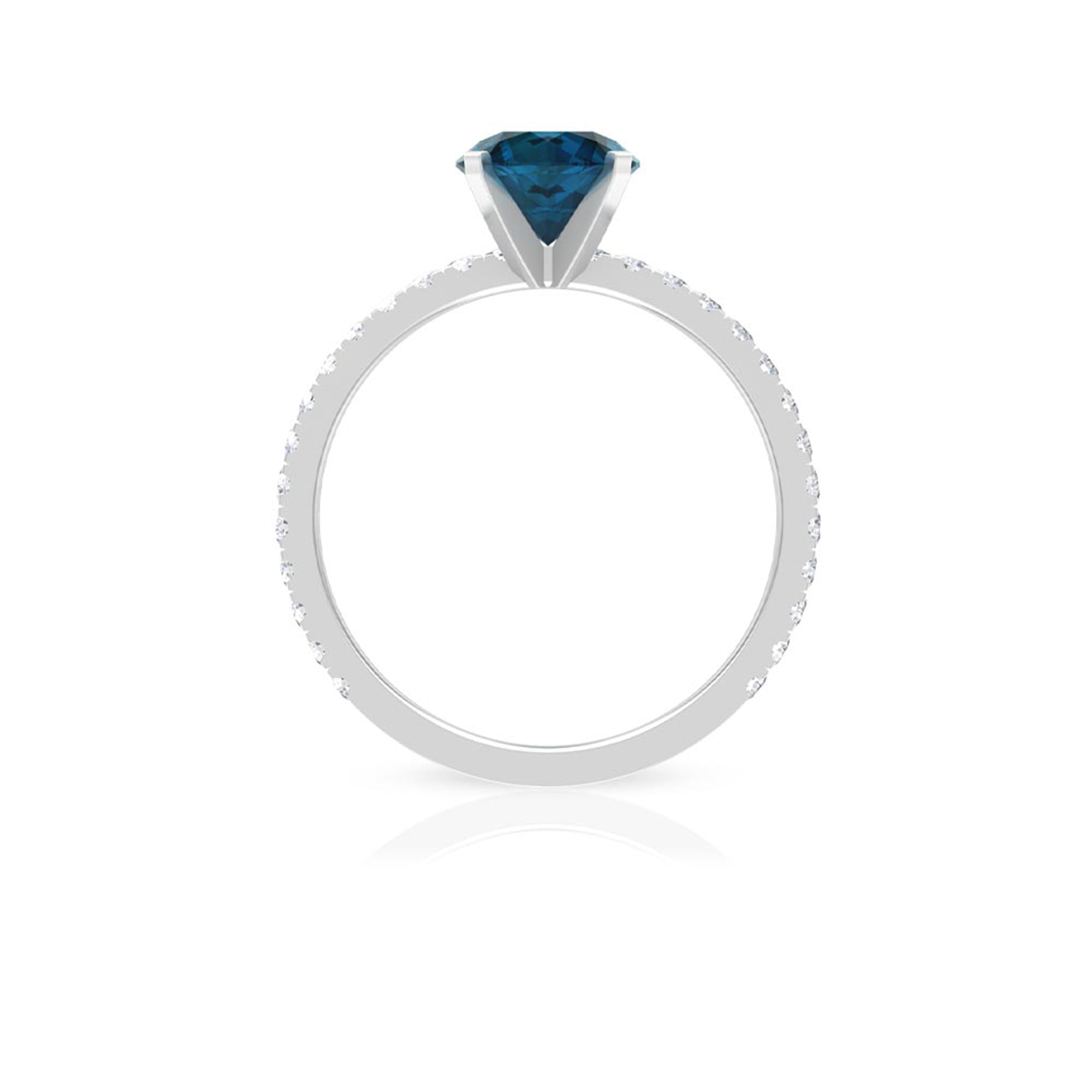 Rosec Jewels-2.25 CT London Blue Topaz Solitaire Ring with Diamond Side Stones