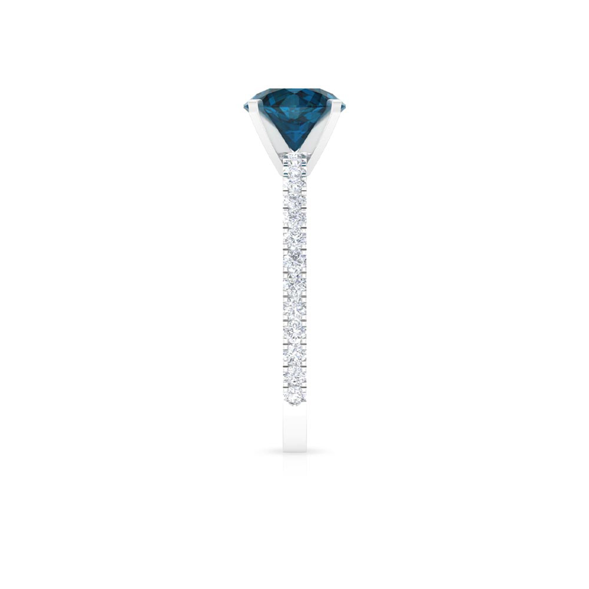 Rosec Jewels-2.25 CT London Blue Topaz Solitaire Ring with Diamond Side Stones