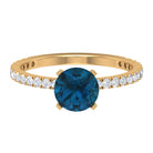 Rosec Jewels-2.25 CT London Blue Topaz Solitaire Ring with Diamond Side Stones