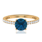 Rosec Jewels-2.25 CT London Blue Topaz Solitaire Ring with Diamond Side Stones