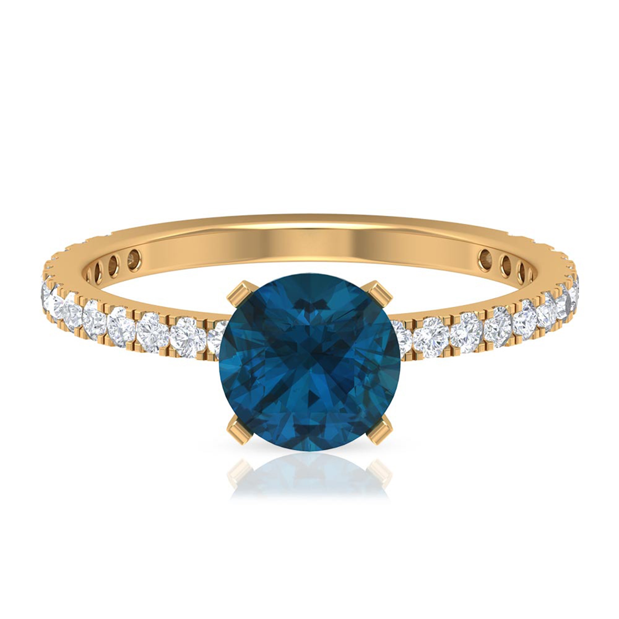 Rosec Jewels-2.25 CT London Blue Topaz Solitaire Ring with Diamond Side Stones