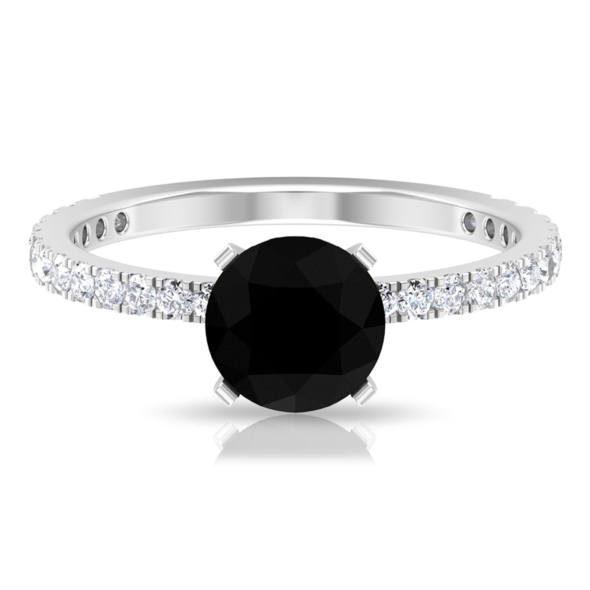 Rosec Jewels-2 CT Created Black Diamond Solitaire Ring with Side Stones