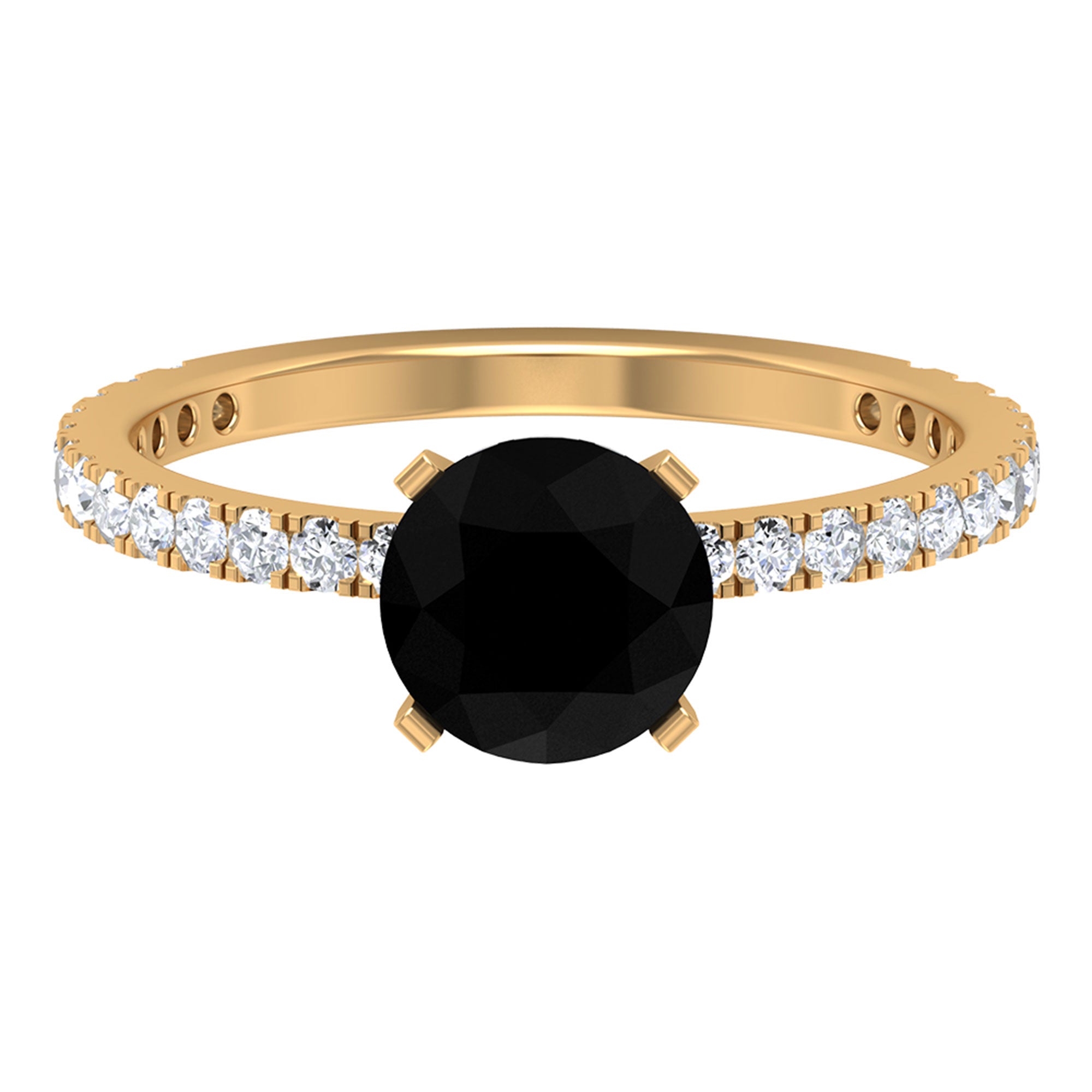 Rosec Jewels-2 CT Created Black Diamond Solitaire Ring with Side Stones