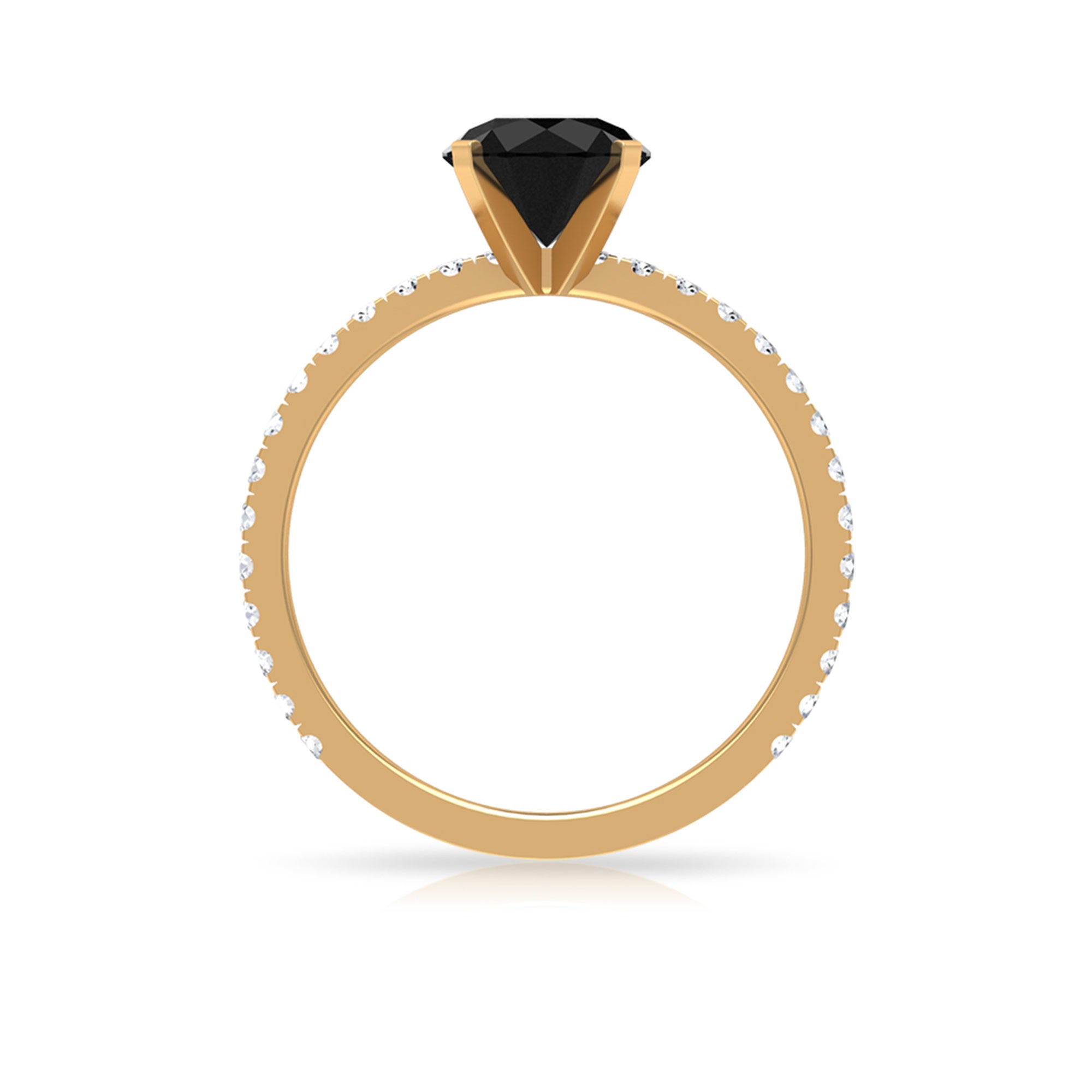 Rosec Jewels-2 CT Created Black Diamond Solitaire Ring with Side Stones