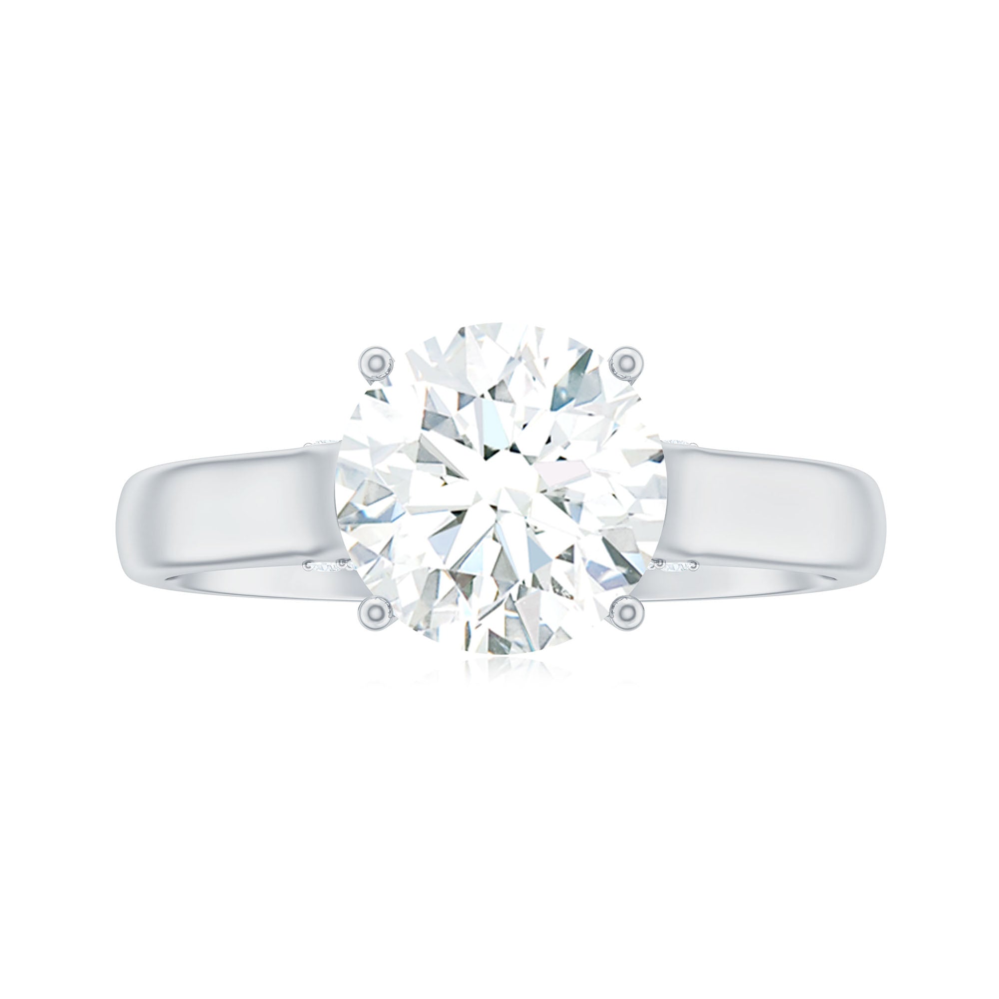 Rosec Jewels-8 MM Round Cut Solitaire and Hidden Moissanite Ring with Accented Bridge