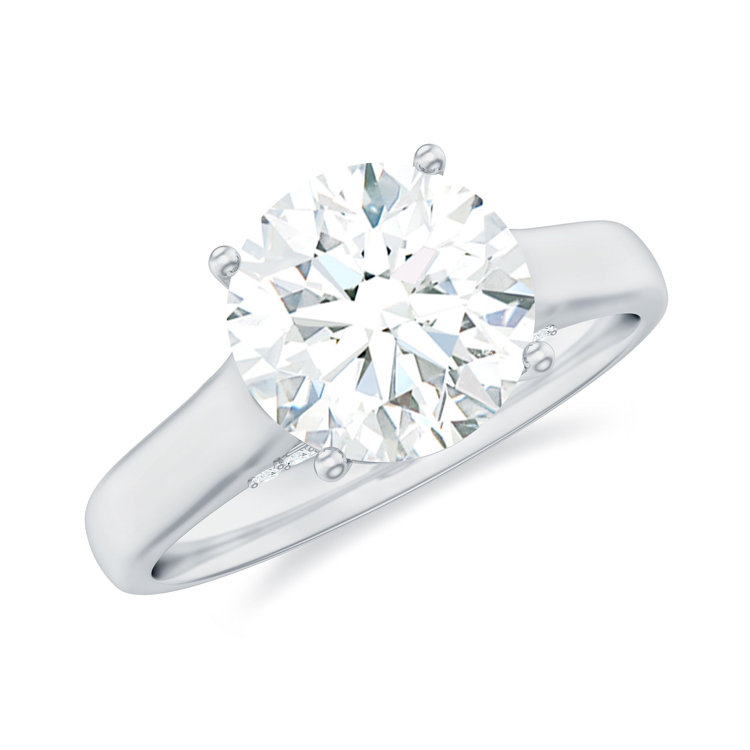 Rosec Jewels-8 MM Round Cut Solitaire and Hidden Moissanite Ring with Accented Bridge