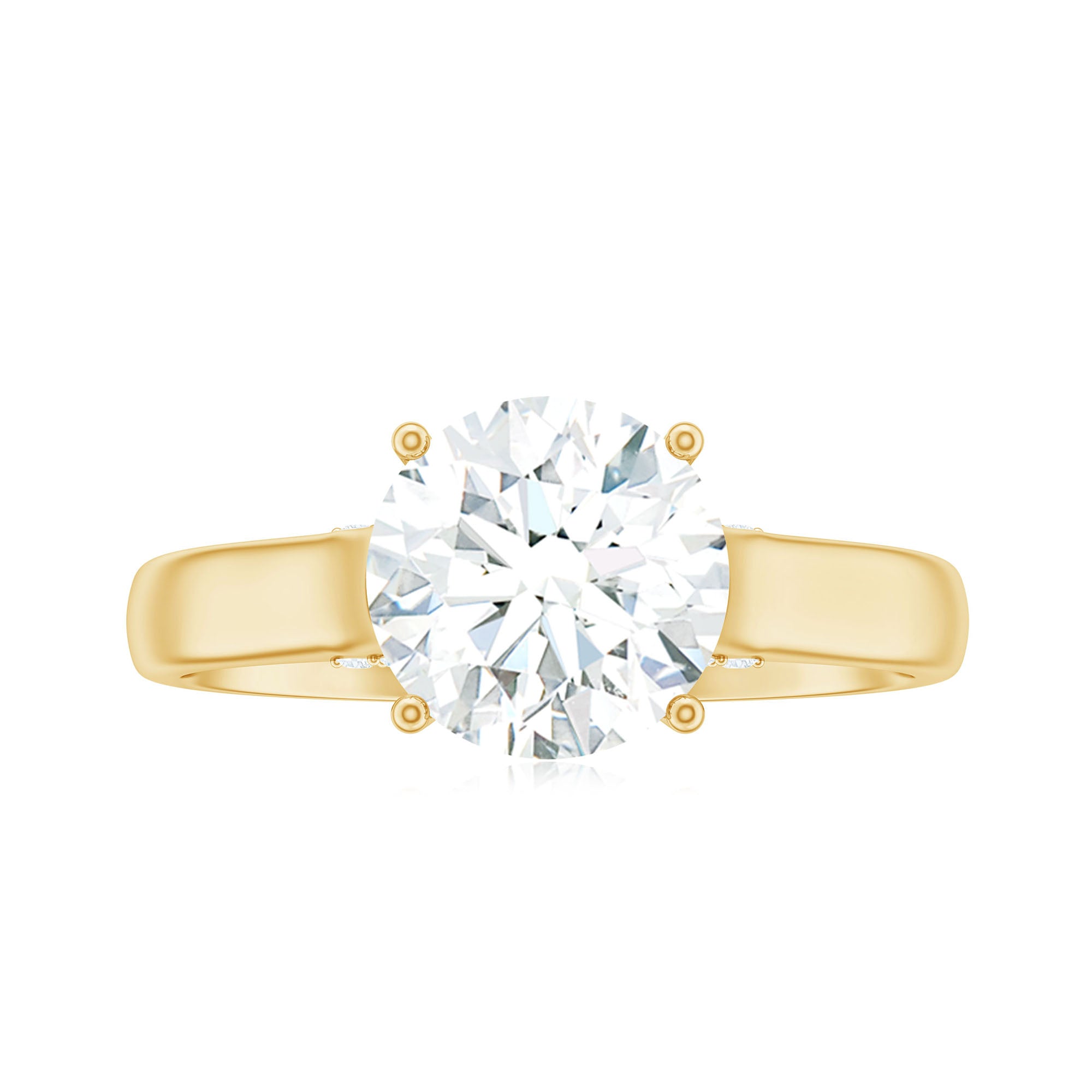 Rosec Jewels-8 MM Round Cut Solitaire and Hidden Moissanite Ring with Accented Bridge