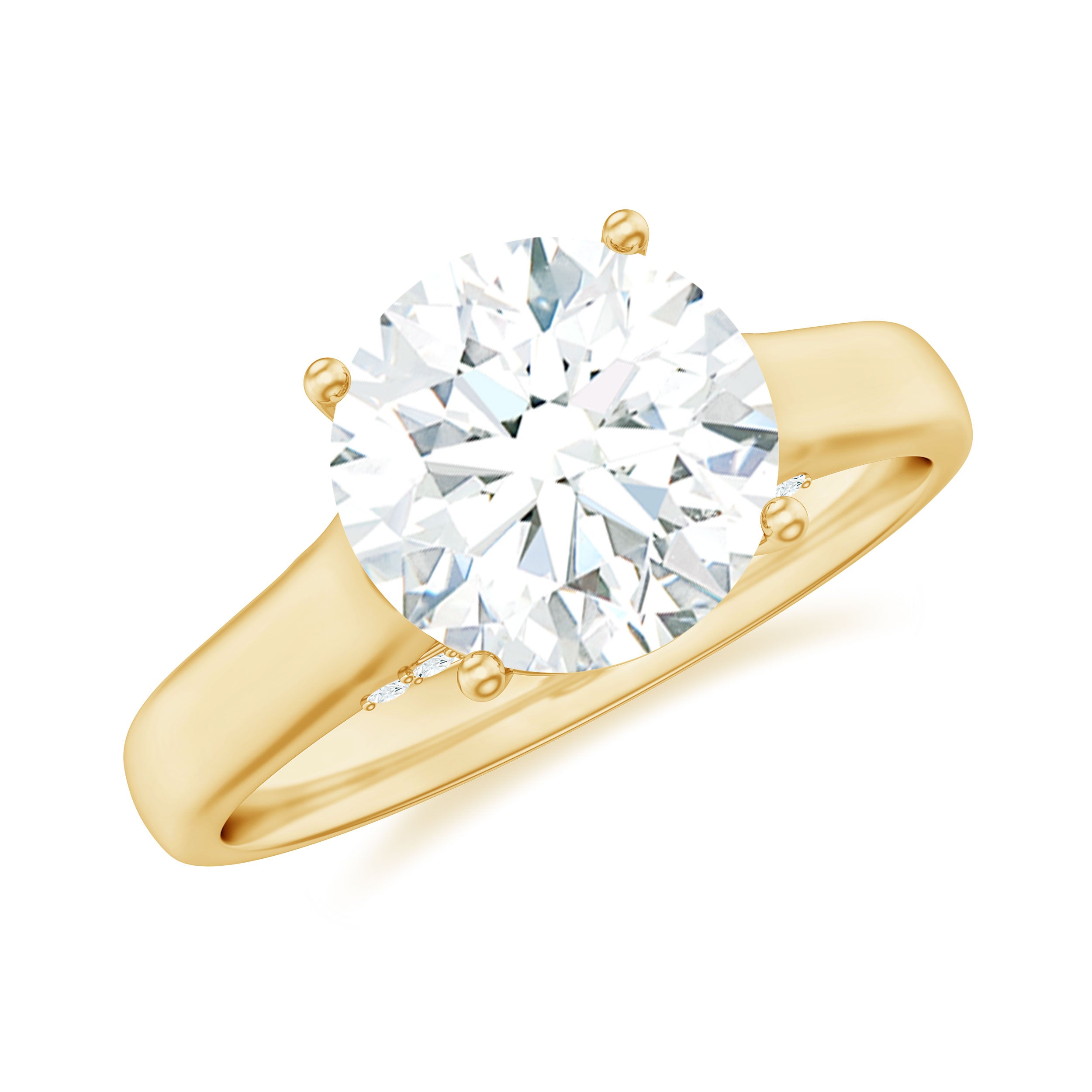 Rosec Jewels-8 MM Round Cut Solitaire and Hidden Moissanite Ring with Accented Bridge