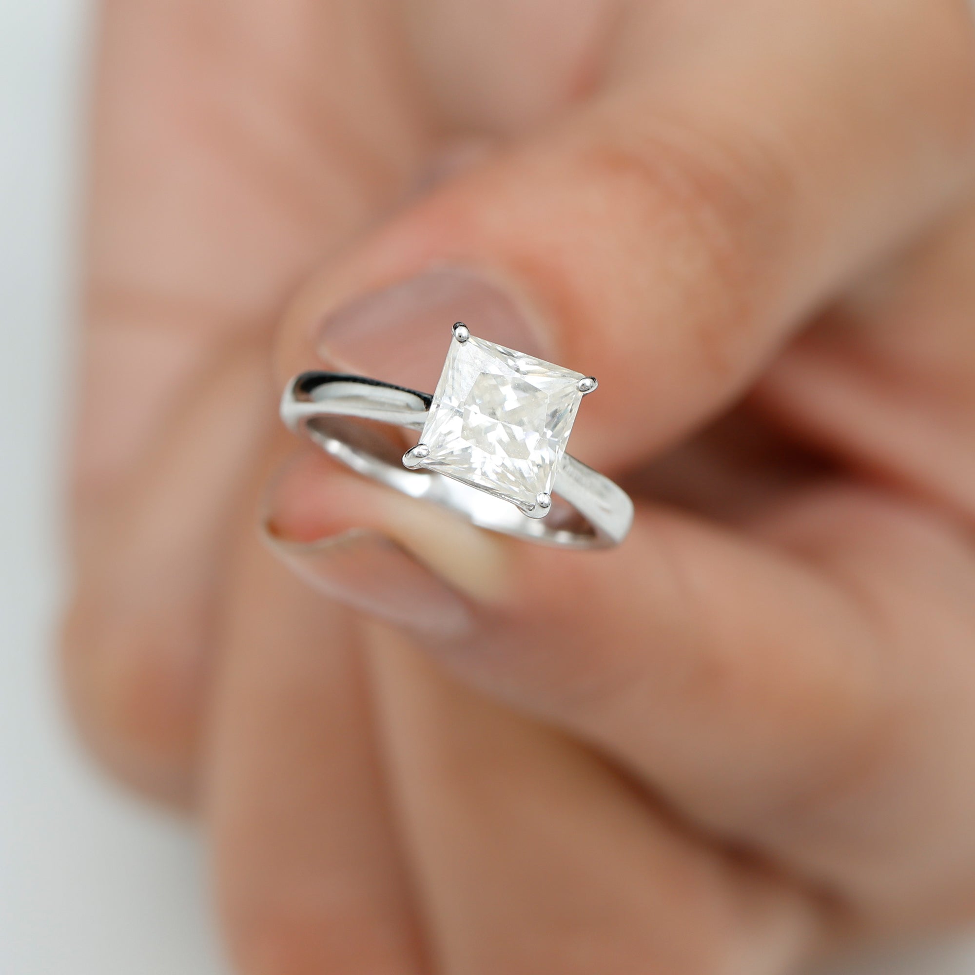 Rosec Jewels-7 MM Princess Cut Solitaire and Hidden Moissanite Ring