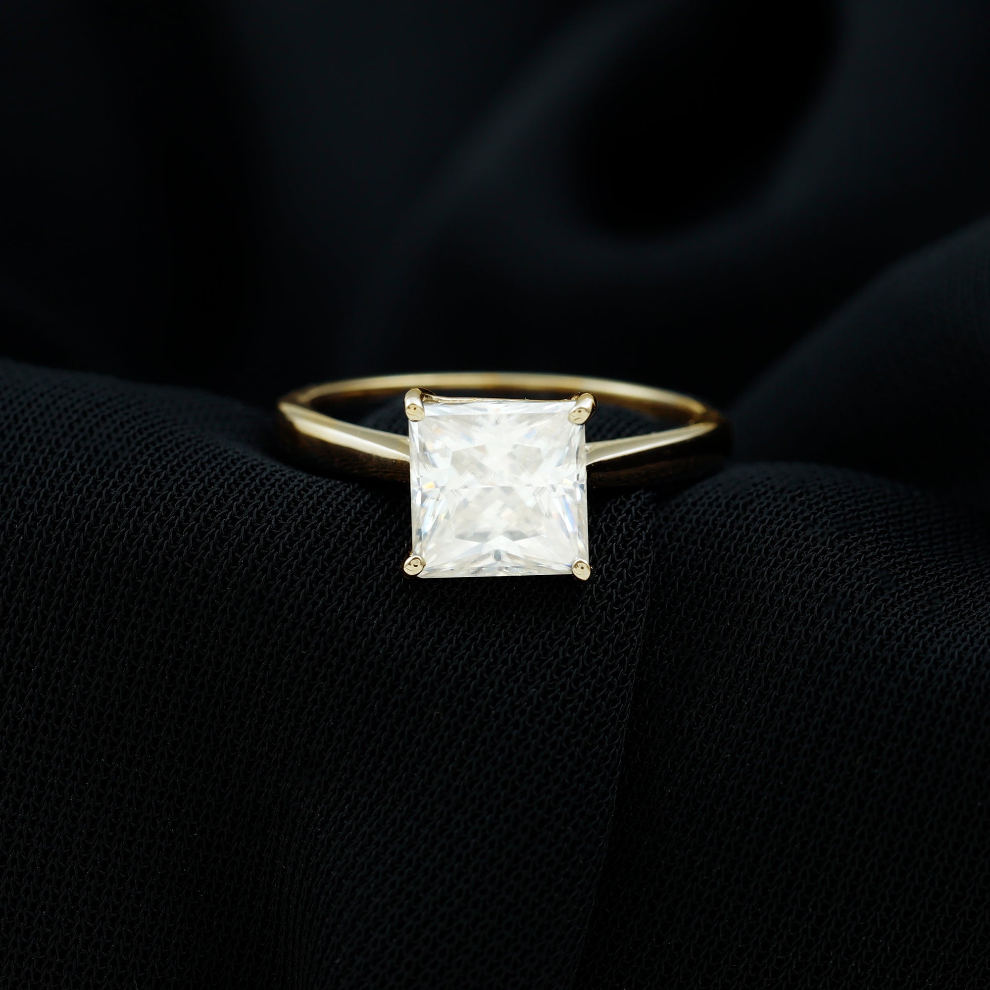 Rosec Jewels-7 MM Princess Cut Solitaire and Hidden Moissanite Ring