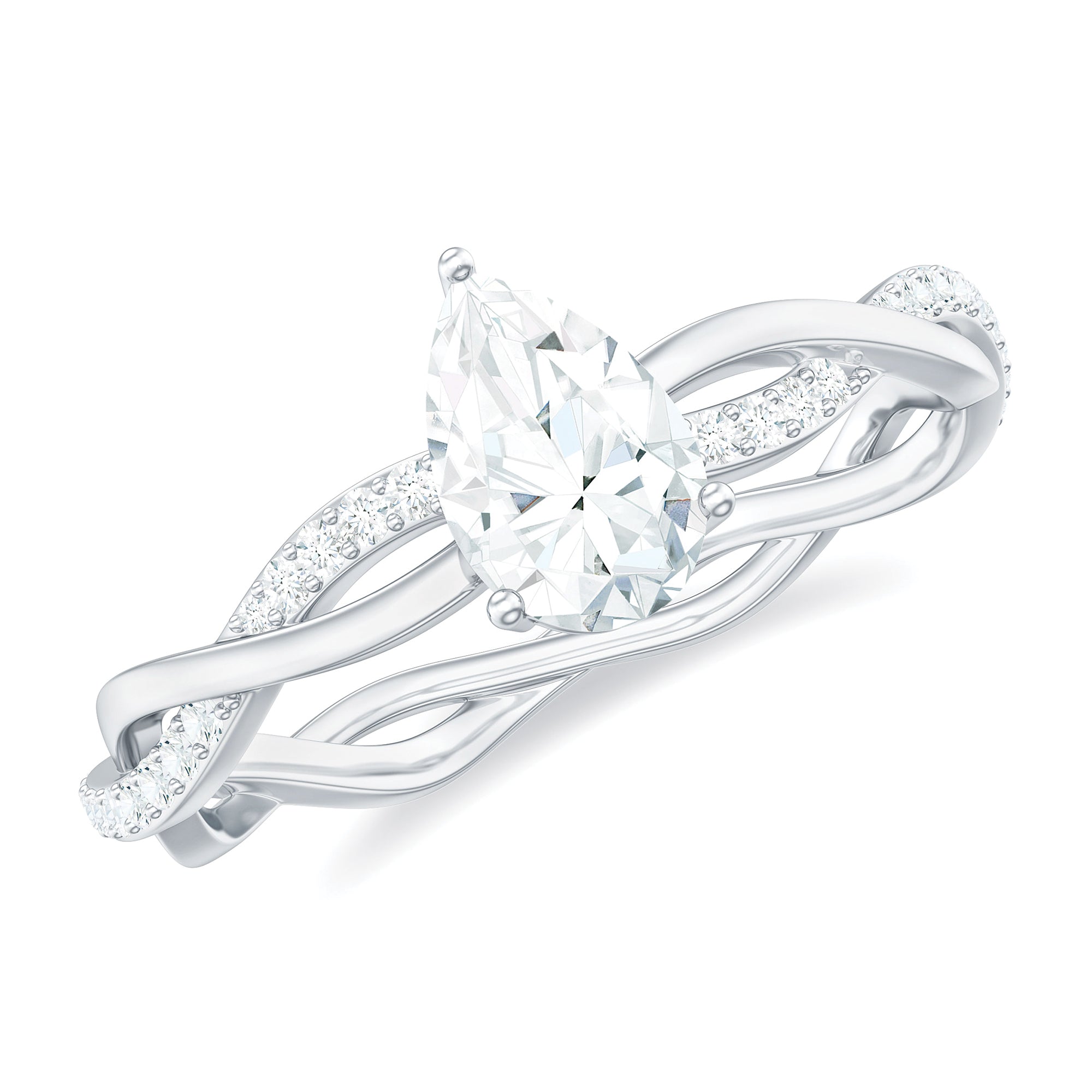 Rosec Jewels-Pear Shaped Moissanite Solitaire Braided Promise Ring