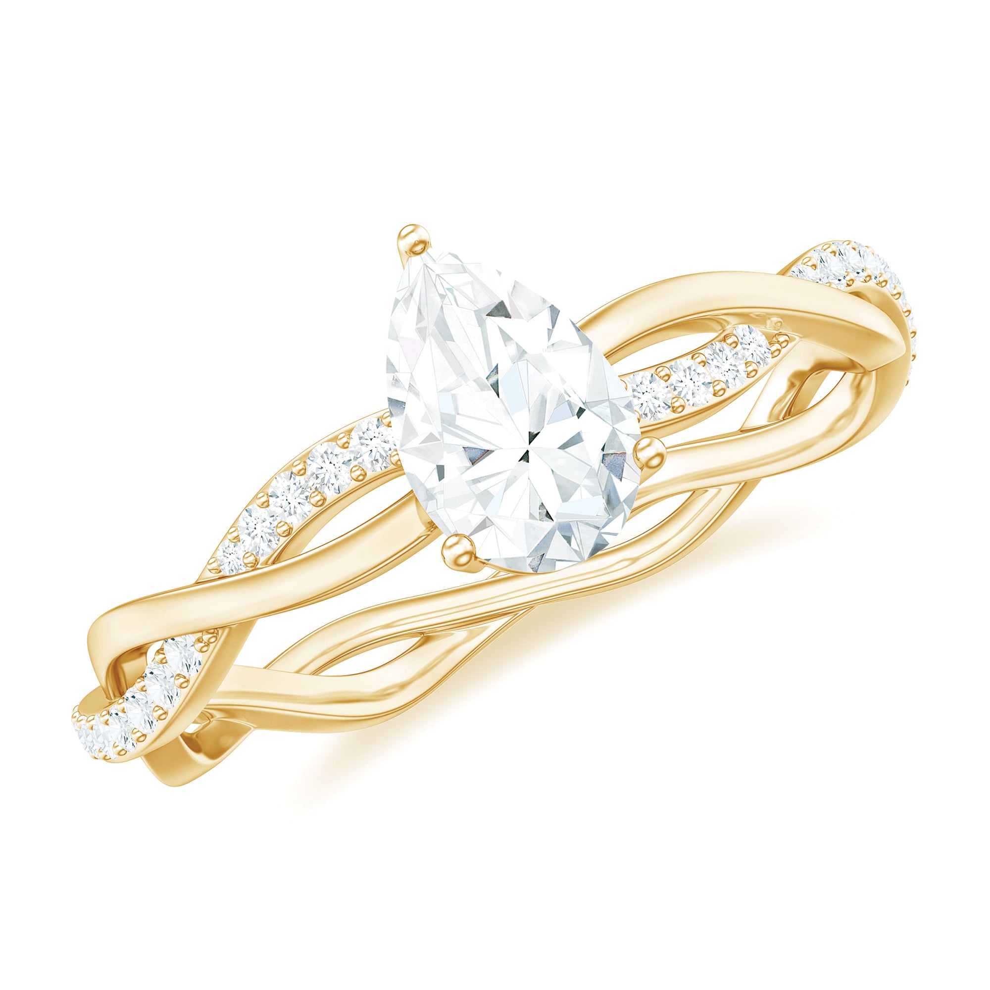 Rosec Jewels-Pear Shaped Moissanite Solitaire Braided Promise Ring