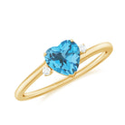 Rosec Jewels-Real Swiss Blue Topaz Heart Solitaire Promise Ring with Diamond