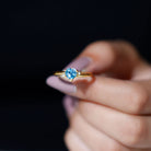 Rosec Jewels-Real Swiss Blue Topaz Heart Solitaire Promise Ring with Diamond