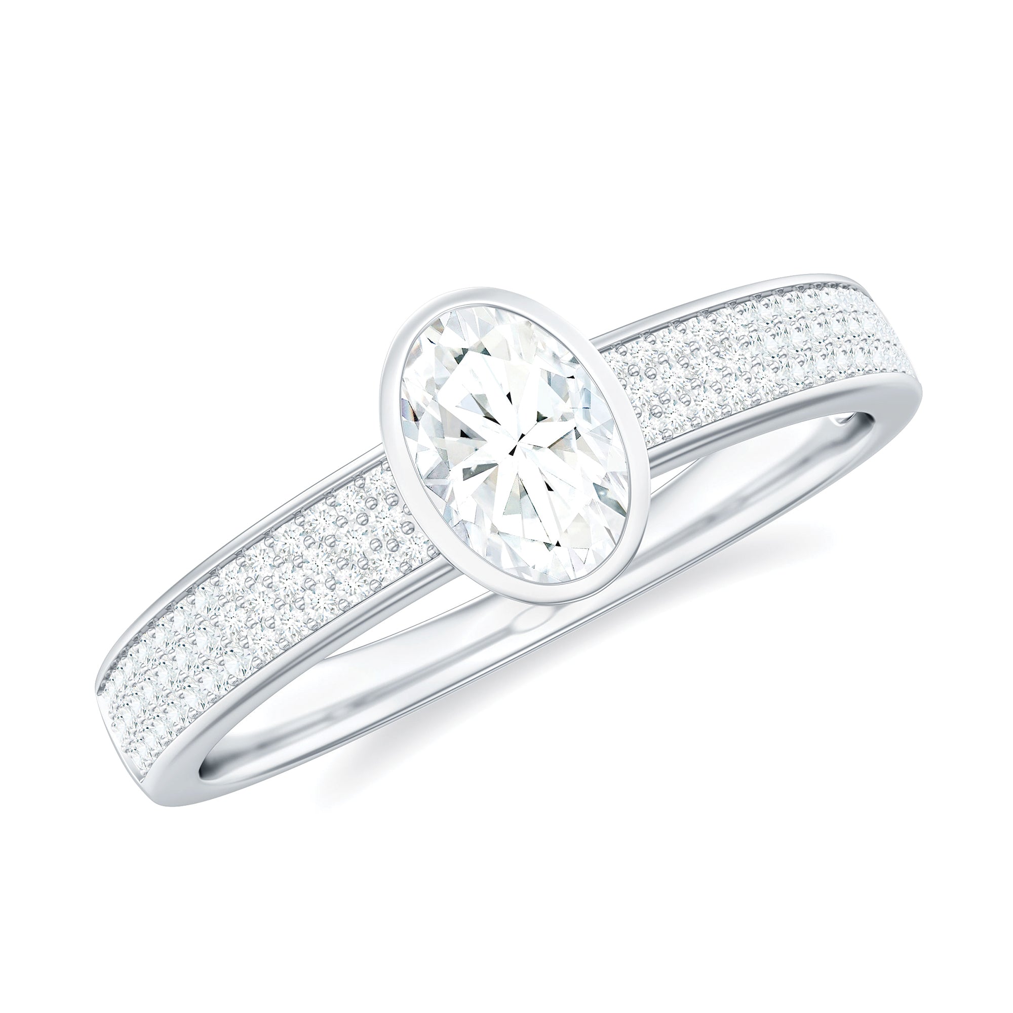 Rosec Jewels-Oval Cut Moissanite Solitaire Engagement Ring in Bezel Setting