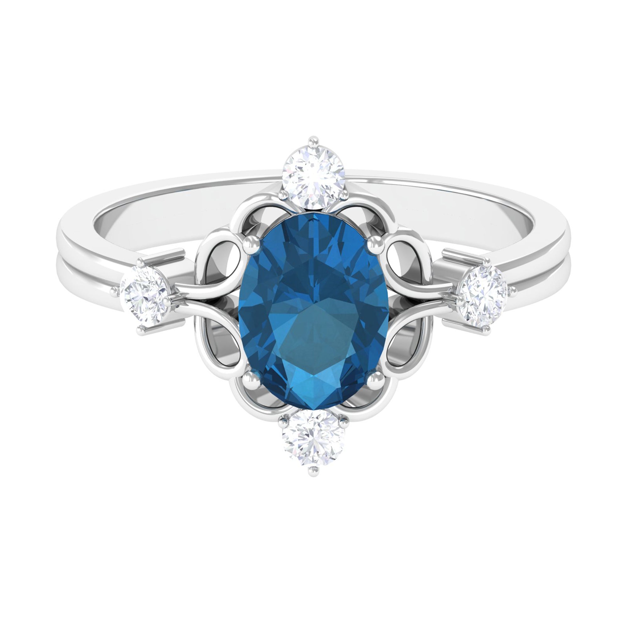 Rosec Jewels-Oval London Blue Topaz and Diamond Cocktail Engagement Ring