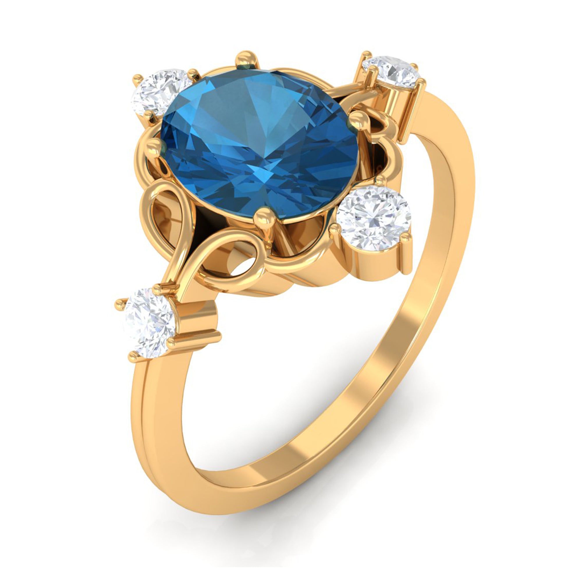 Rosec Jewels-Oval London Blue Topaz and Diamond Cocktail Engagement Ring