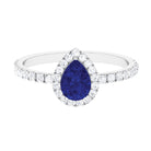 Rosec Jewels-Created Blue Sapphire Teardrop Engagement Ring with Diamond Halo