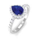 Rosec Jewels-Created Blue Sapphire Teardrop Engagement Ring with Diamond Halo