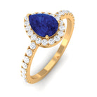 Rosec Jewels-Created Blue Sapphire Teardrop Engagement Ring with Diamond Halo