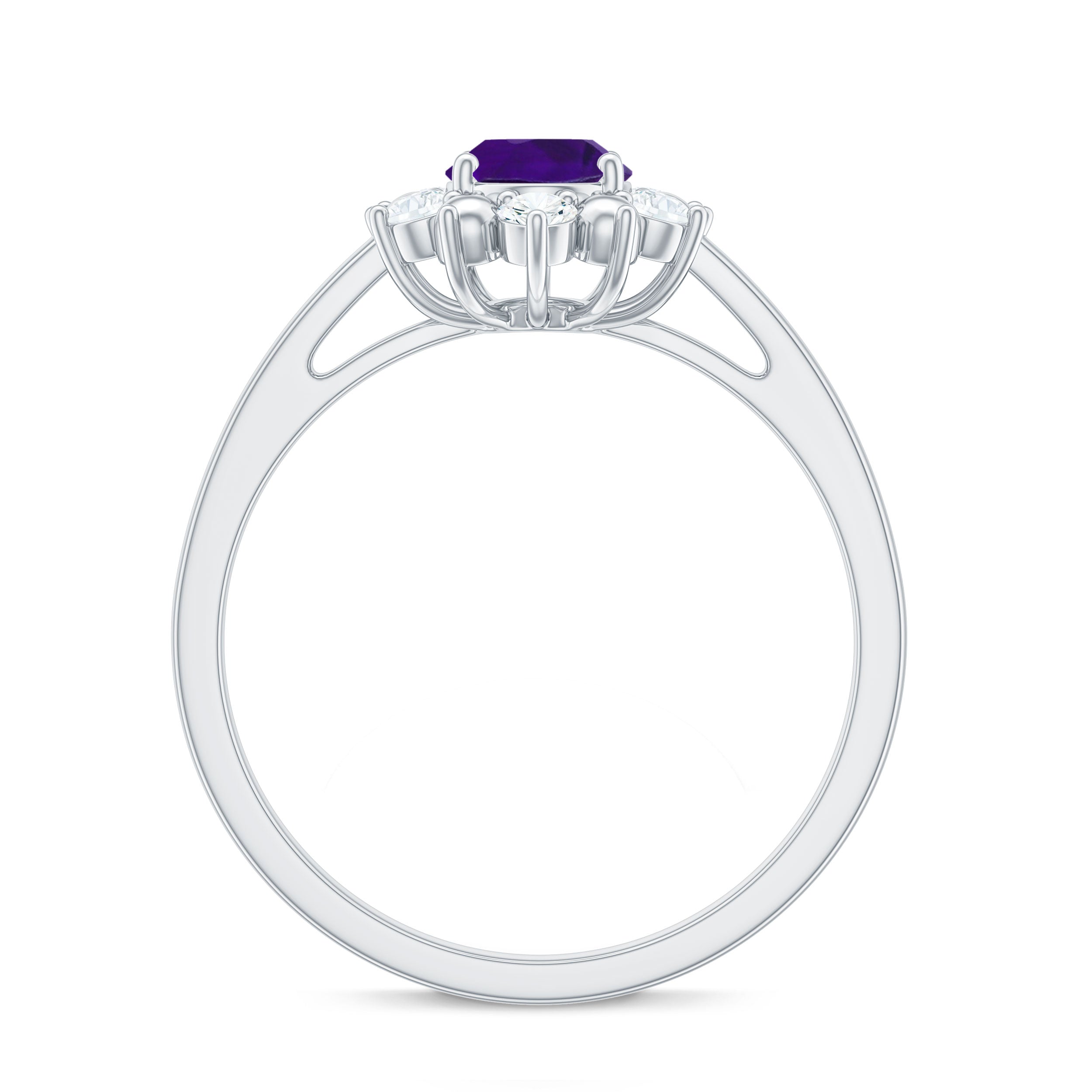 Rosec Jewels-Oval Amethyst Floral Halo Engagement Ring with Diamond