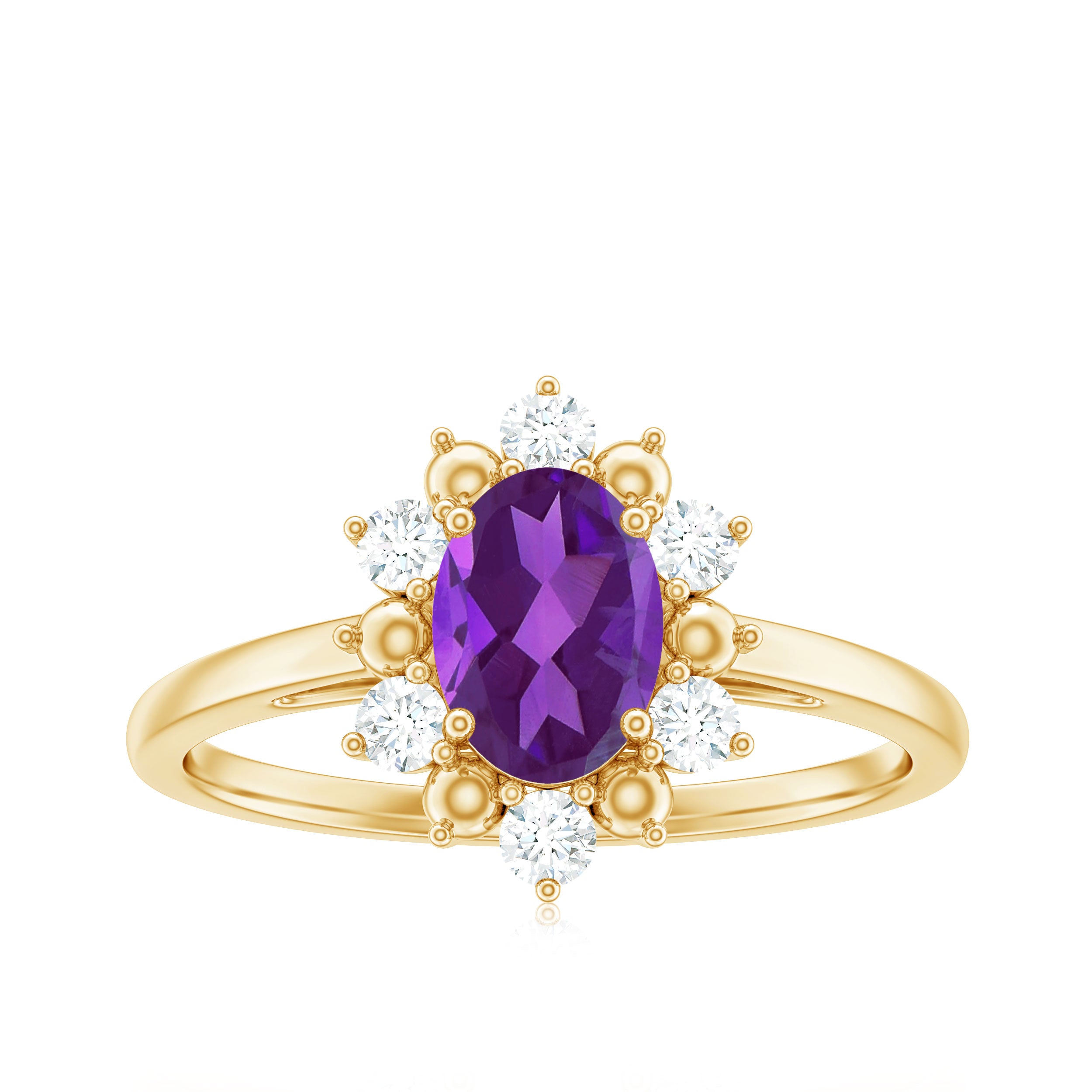 Rosec Jewels-Oval Amethyst Floral Halo Engagement Ring with Diamond