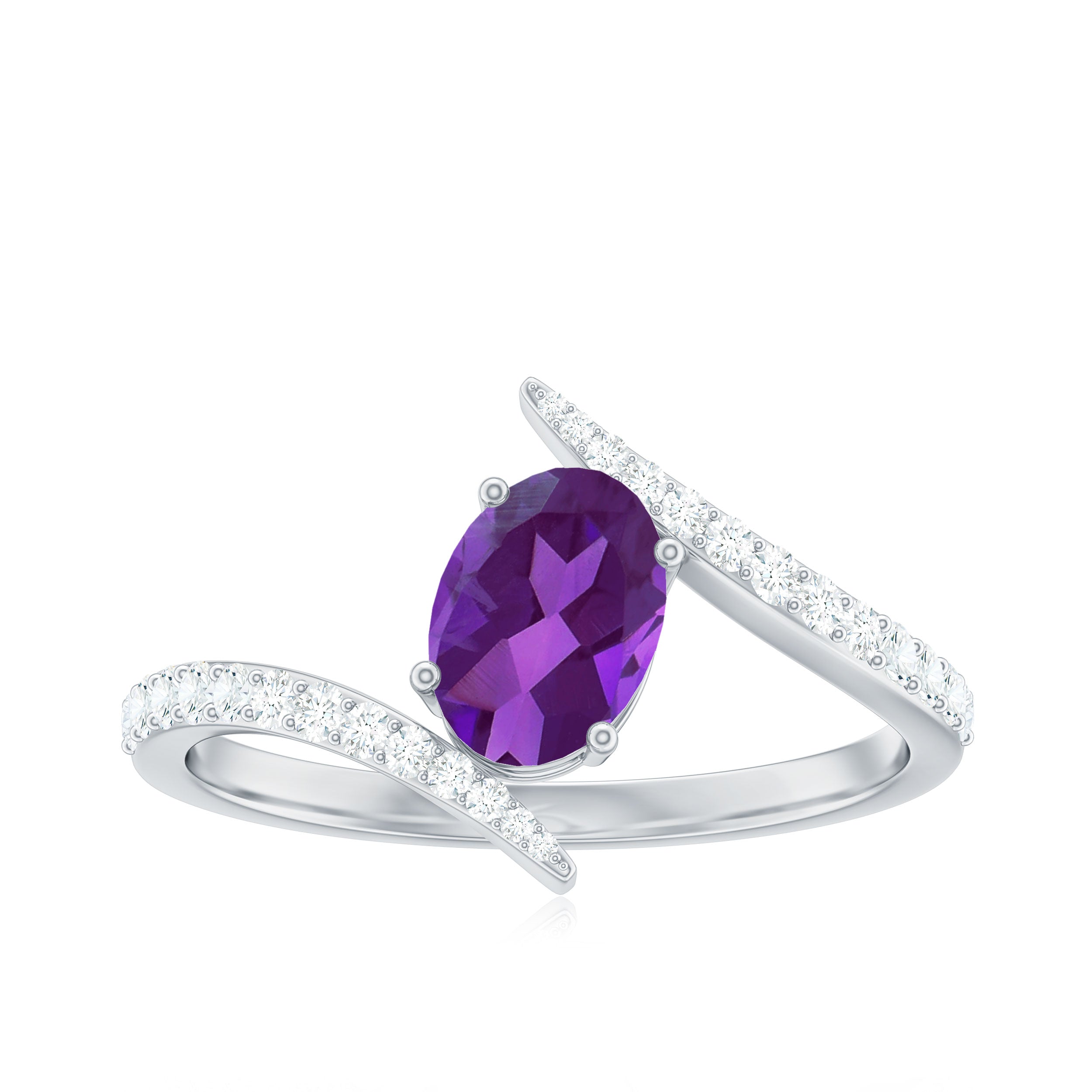 Rosec Jewels-Solitaire Amethyst Bypass Engagement Ring with Diamond