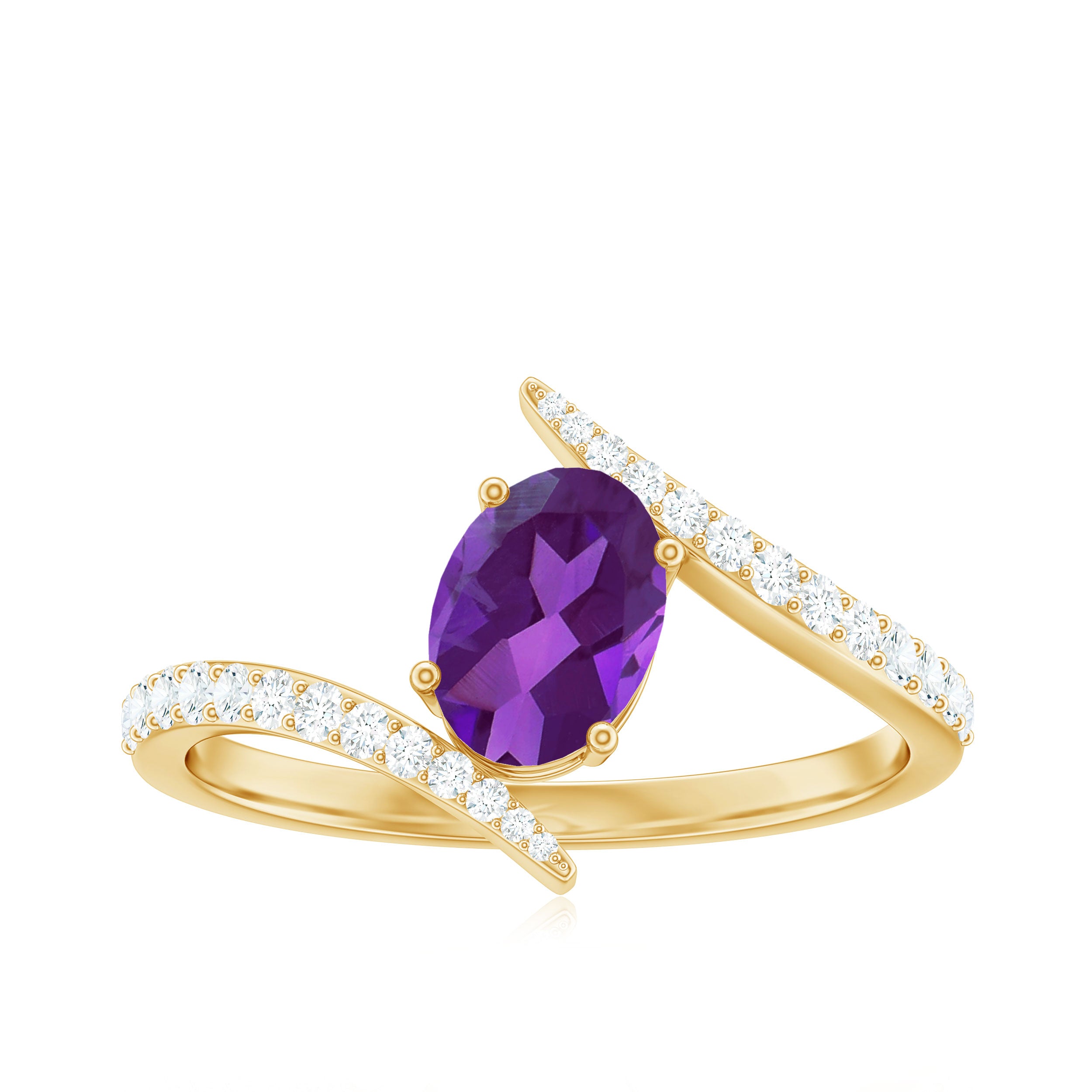 Rosec Jewels-Solitaire Amethyst Bypass Engagement Ring with Diamond