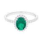 Rosec Jewels-Oval Emerald Halo Engagement Ring with Diamond