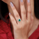 Rosec Jewels-Oval Emerald Halo Engagement Ring with Diamond