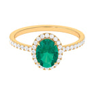 Rosec Jewels-Oval Emerald Halo Engagement Ring with Diamond