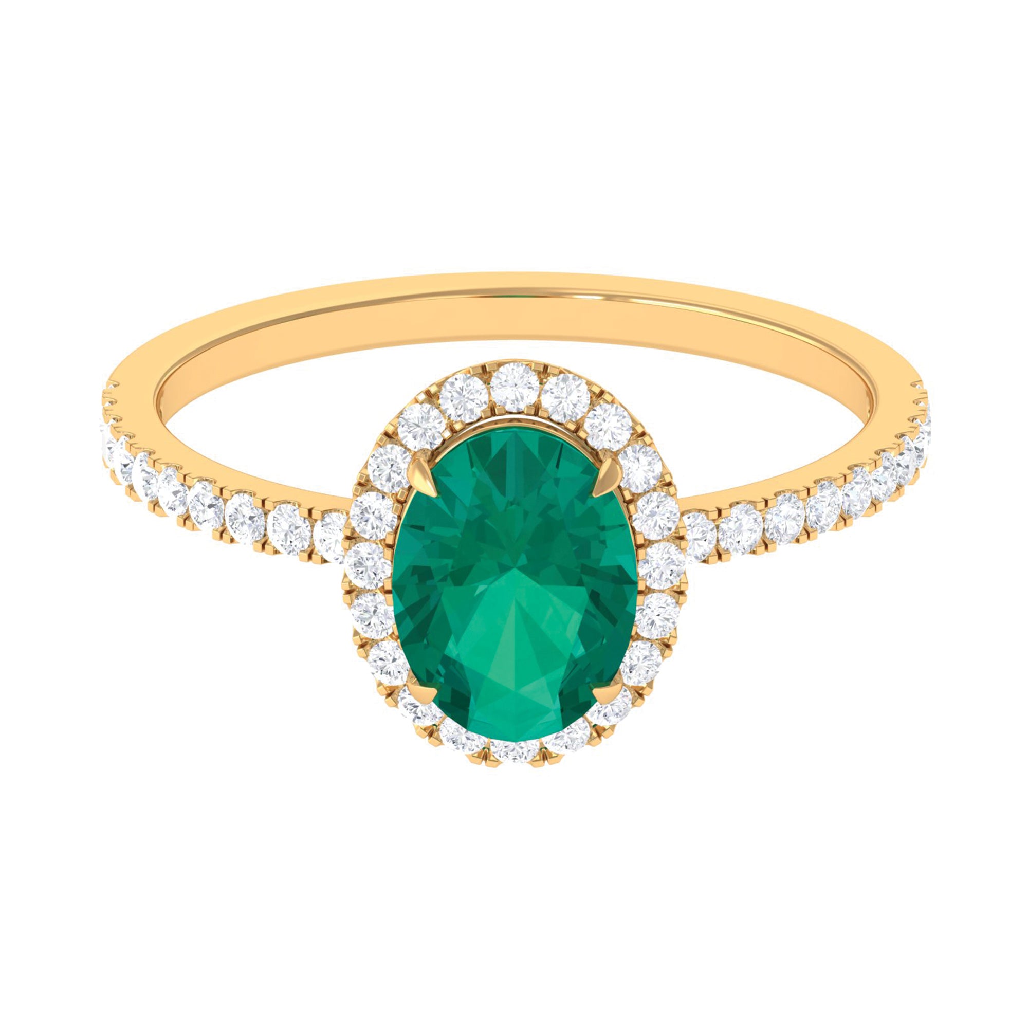 Rosec Jewels-Oval Emerald Halo Engagement Ring with Diamond