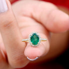 Rosec Jewels-Oval Emerald Halo Engagement Ring with Diamond