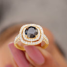 Rosec Jewels-Created Black Diamond Double Halo Engagement Ring with Moissanite