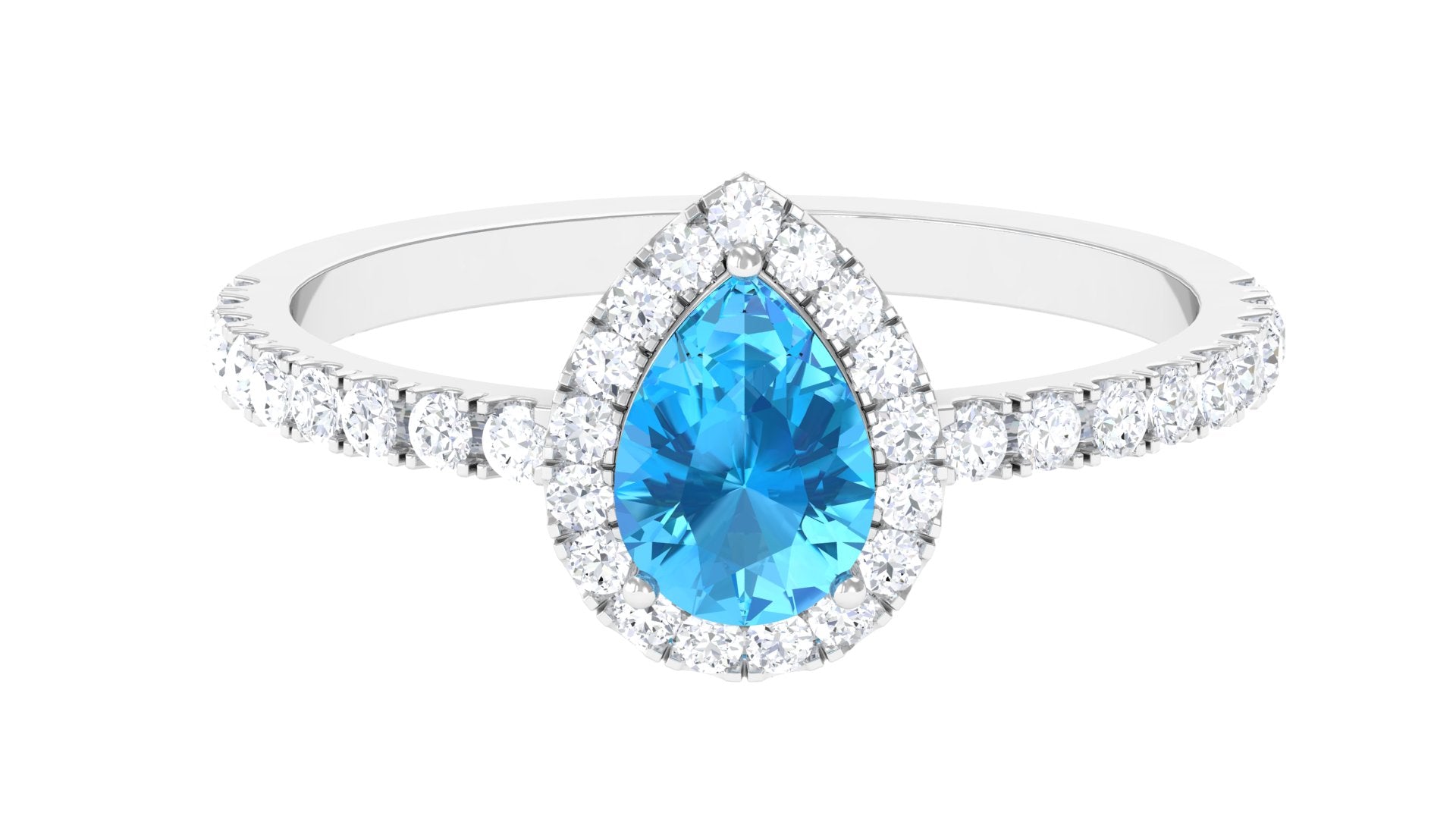 Rosec Jewels-1 CT Swiss Blue Topaz Teardrop Engagement Ring with Diamond Halo