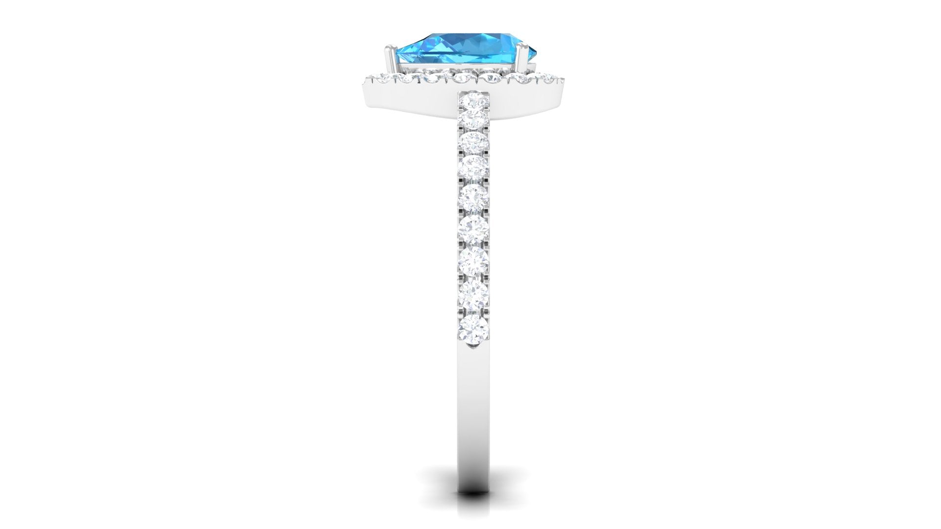 Rosec Jewels-1 CT Swiss Blue Topaz Teardrop Engagement Ring with Diamond Halo