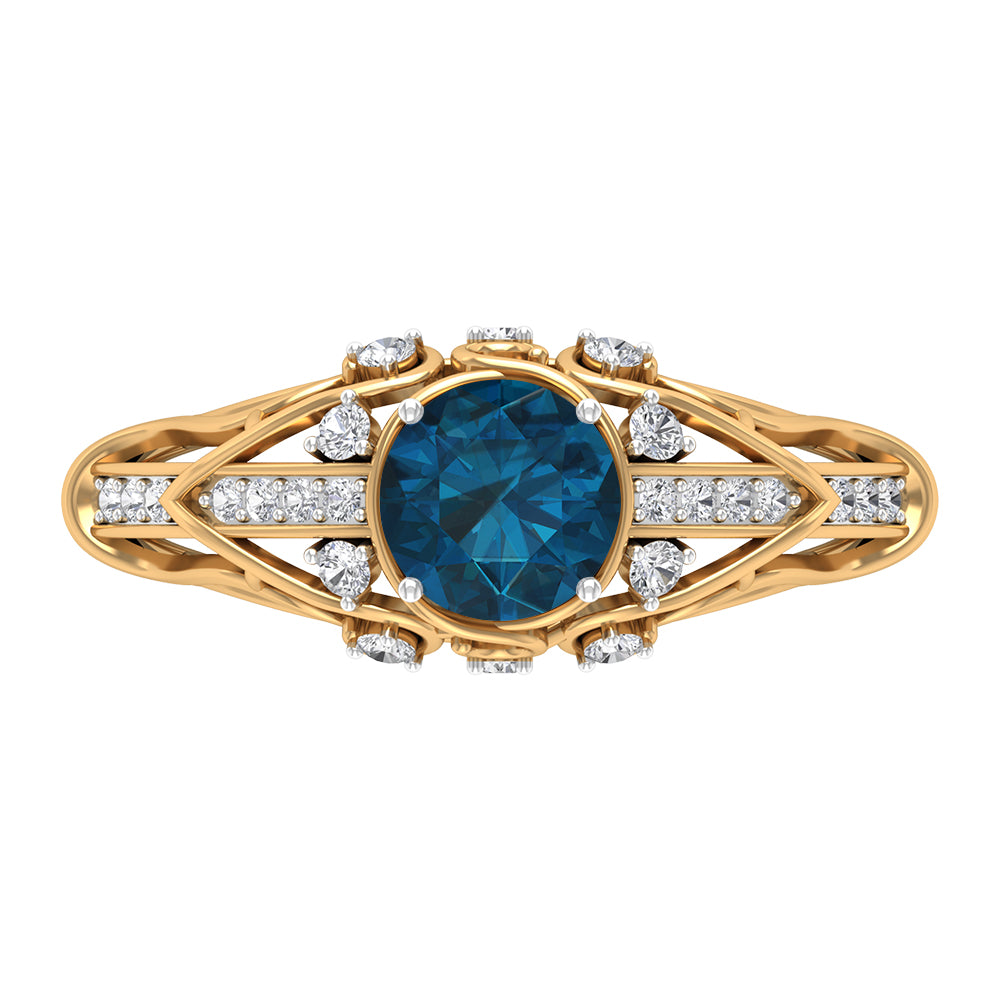 Rosec Jewels-1 CT London Blue Topaz Solitaire and Diamond Vintage Ring