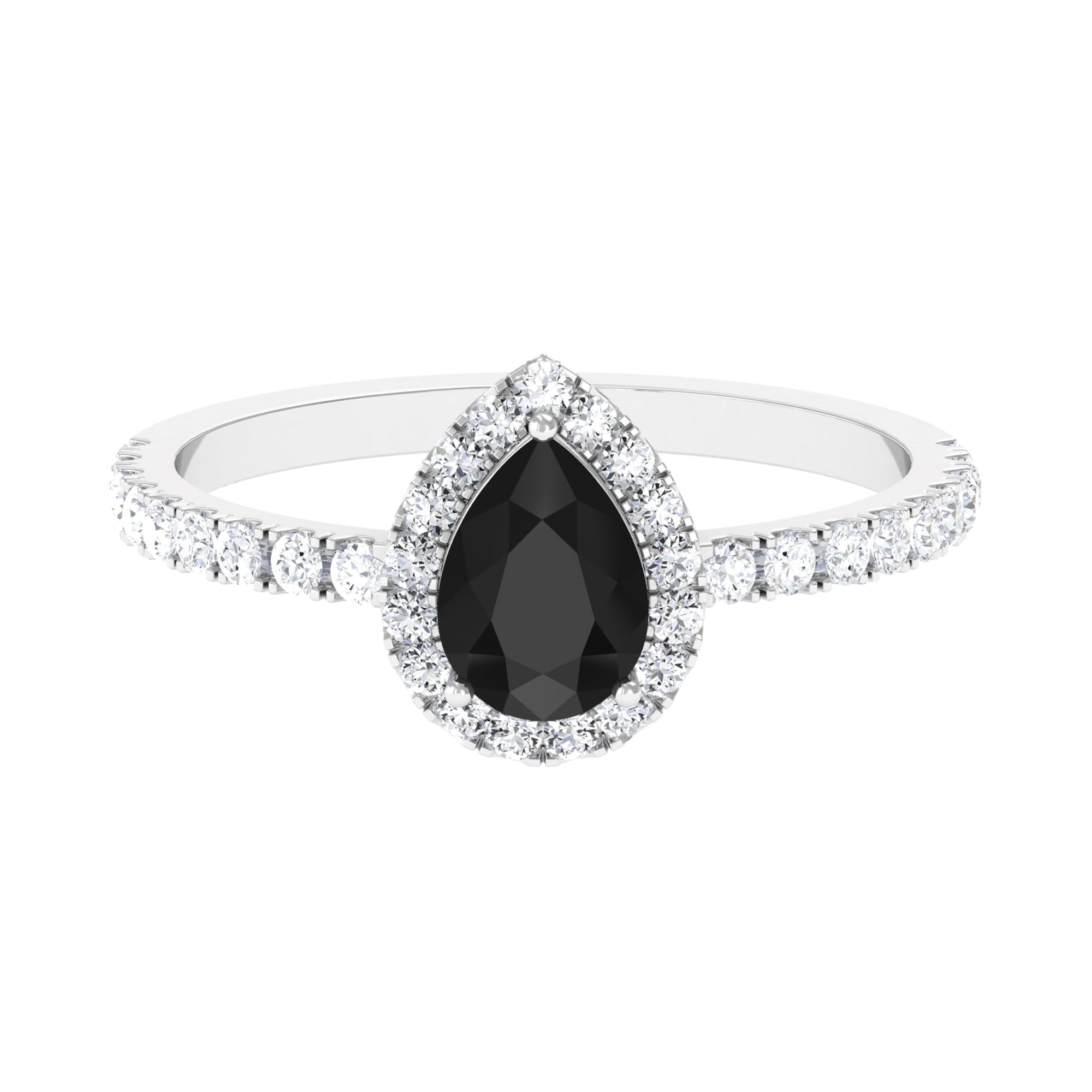 Rosec Jewels-Lab-Created Black Diamond Teardrop Engagement Ring with Diamond Halo