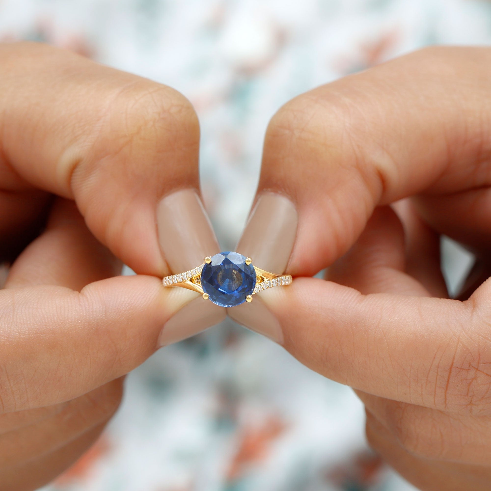 Rosec Jewels-Lab Grown Blue Sapphire Solitaire Engagement Ring with Diamond Split Shank