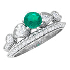 Rosec Jewels-Vintage Inspired Real Emerald Wedding Ring Set with Diamond