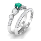 Rosec Jewels-Vintage Inspired Real Emerald Wedding Ring Set with Diamond