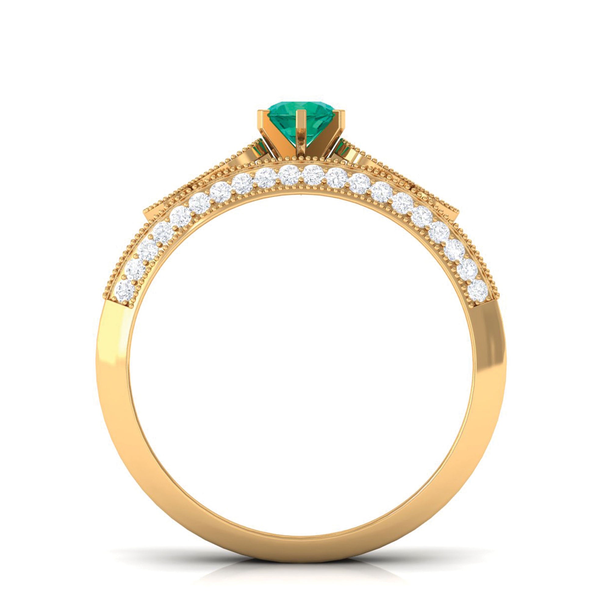 Rosec Jewels-Vintage Inspired Real Emerald Wedding Ring Set with Diamond