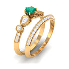 Rosec Jewels-Vintage Inspired Real Emerald Wedding Ring Set with Diamond